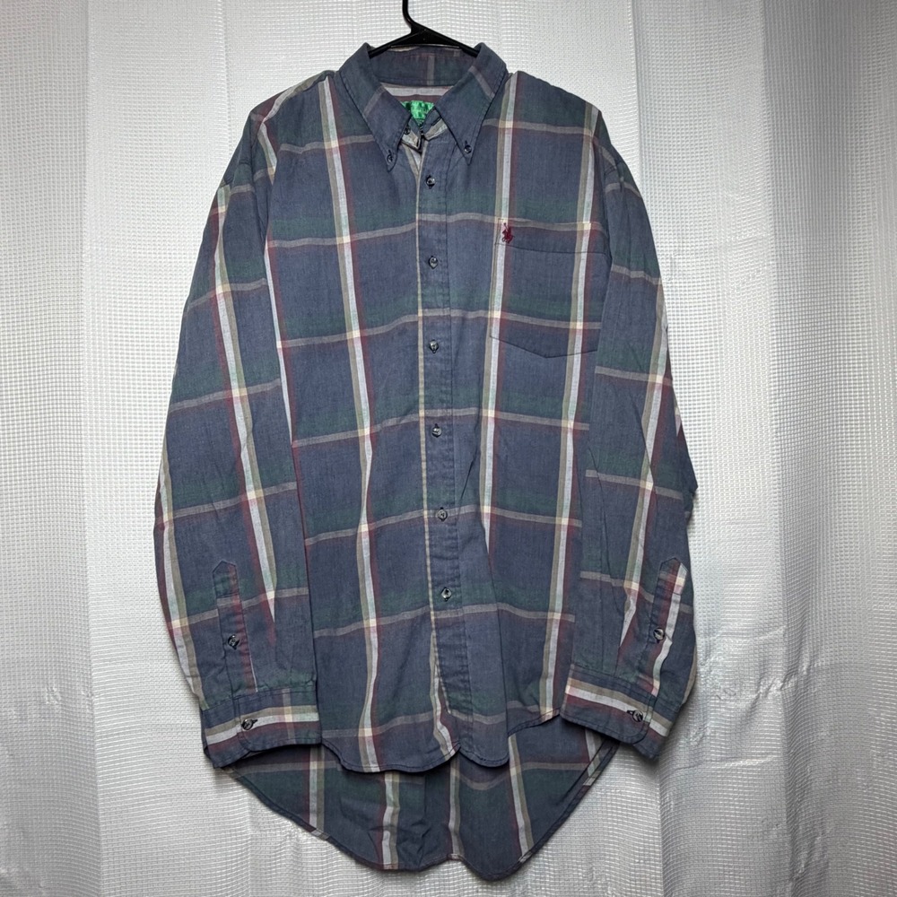 Knights of Round Table Button Down Shirt 4XLT‎ Blue Plaid Long Sleeve Tall Fit